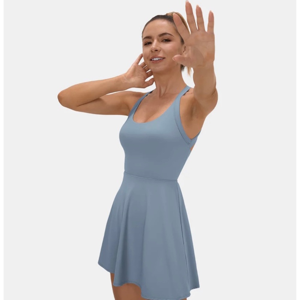 Baby blue cut out twisted side pocket Halara athleisure dress